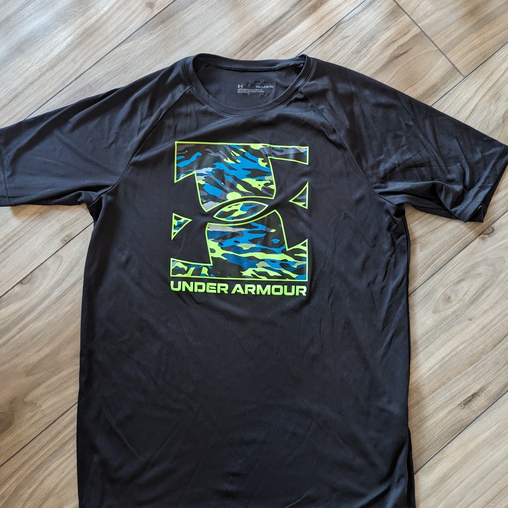 Under Armour Black T-Shirt with Blue and Green Logo
